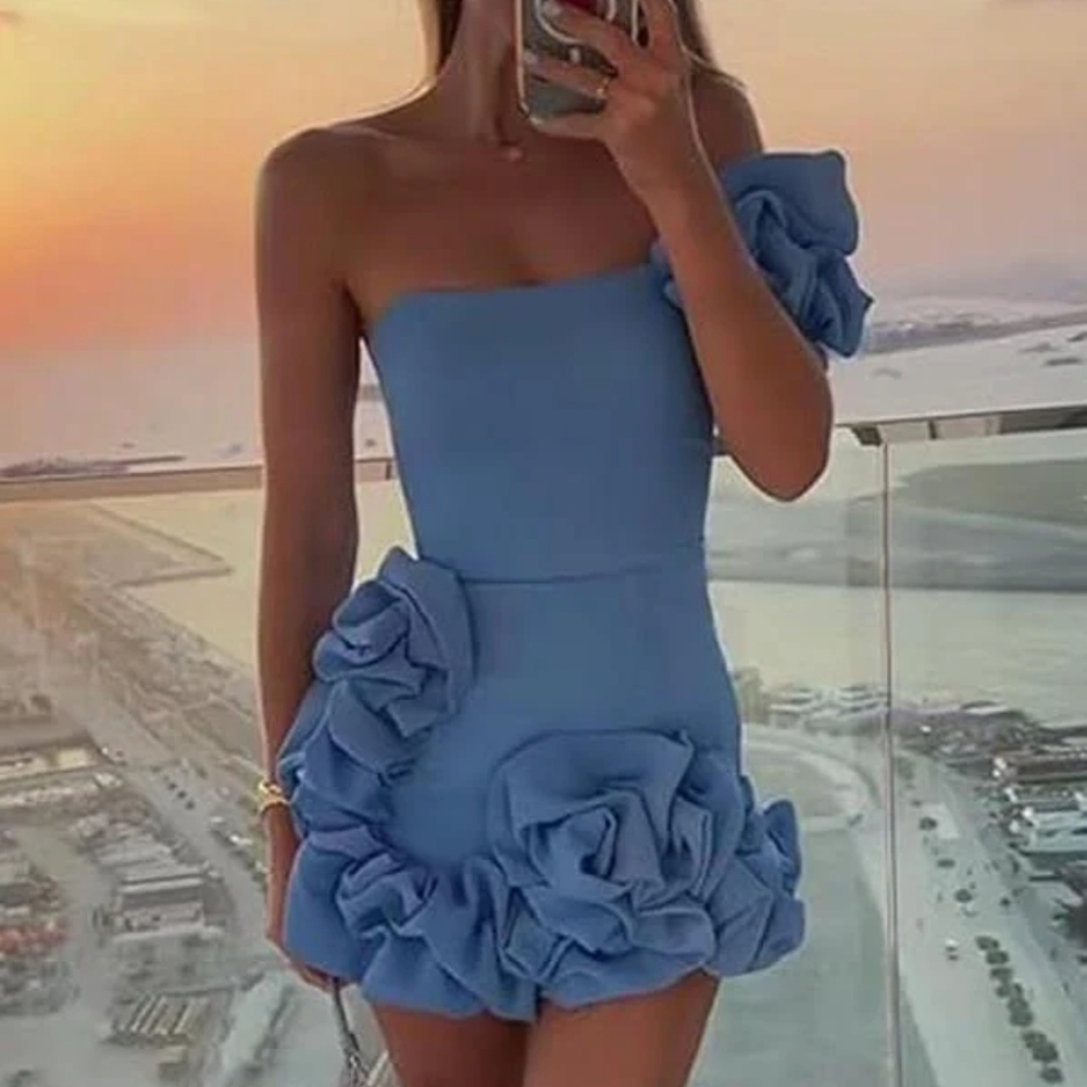 Elegant Blue One-Shoulder Dress